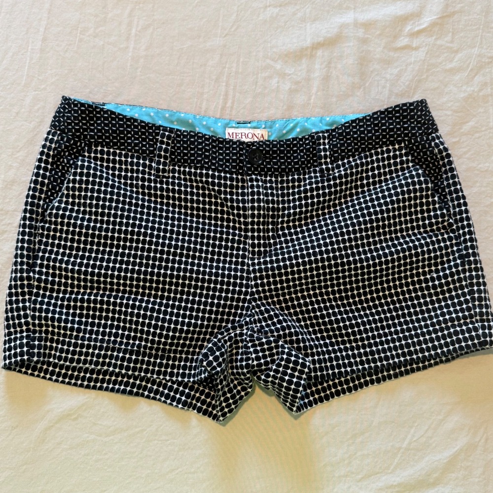 Women's Merona Chambray Shorts Mid Rise Size 4 Black Polka Dot Casual